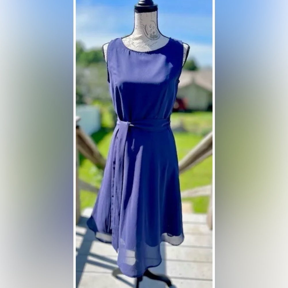 Venus Navy Blue Sheer Layered Flowing Dress Women's Size 6 EUC!​​​